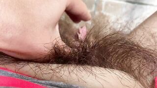 Big clit super hairy pussy in extreme close up