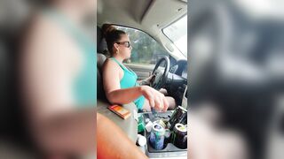 Hot Latino guy caught jerking off to pretty Milf in mini dress in public while she drives