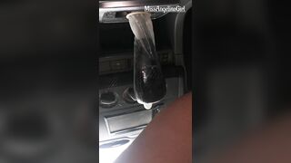 Slut jumps on the gearshift knob