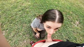 Sexy Little PAWG Loves Sucking Cock Outside in the Sun and Takes CumShot in her Mouth - Trailer