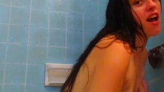 OLD CHUBBY PinkMoonLust TEASE Hairy Girl Running Water Stream Faucet Bathtub: She Puts Water on Clit