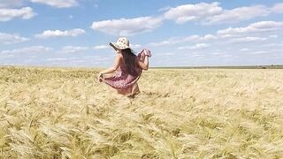 NO PANTIES n Playful Mood in Grain Fields # Up dress BUTT PLUG only