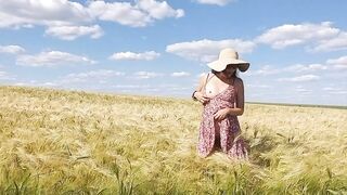 NO PANTIES n Playful Mood in Grain Fields # Up dress BUTT PLUG only