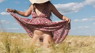 NO PANTIES n Playful Mood in Grain Fields # Up dress BUTT PLUG only