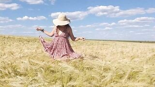 NO PANTIES n Playful Mood in Grain Fields # Up dress BUTT PLUG only