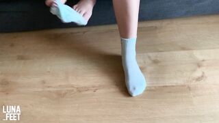 Sexy girl tries her new pretty white sport socks