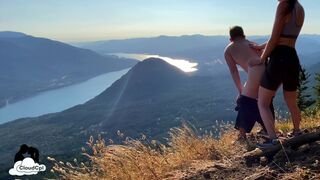 mountain summit strap on pegging breathtaking view