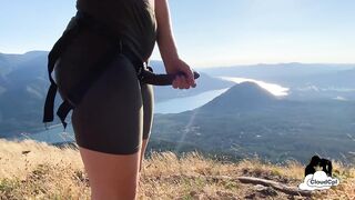 mountain summit strap on pegging breathtaking view