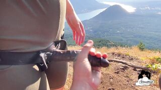 mountain summit strap on pegging breathtaking view