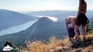 mountain summit strap on pegging breathtaking view