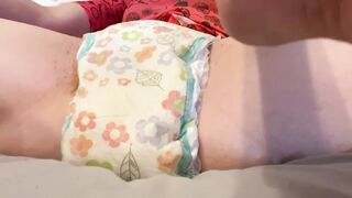 Diaper girl soaks goodnite and wets the bed while masturbating