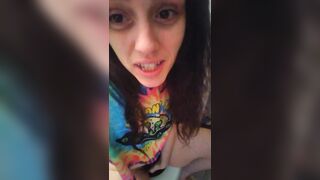 PinkMoonLust Pees on her Tampon String Peeing Urine Piss Fetish Hairy Girl Sits on Dirty Toilet