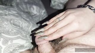 Handjob with glittering Long nails *cum on my nails*