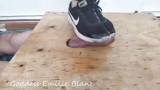 Dancing on cock with dirty smelly sneakers