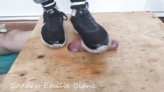 Dancing on cock with dirty smelly sneakers