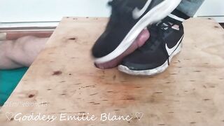 Dancing on cock with dirty smelly sneakers