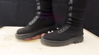 Aggressive Combat Bootjob in Knee High Boots - CBT, Trampling, Crushing, Femdom, Shoejob