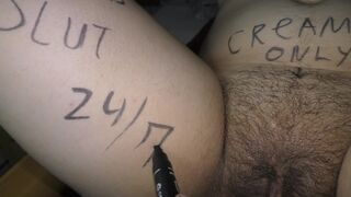 Cuckold husband preparing his hotwife for dirty gangbang! Body writings!