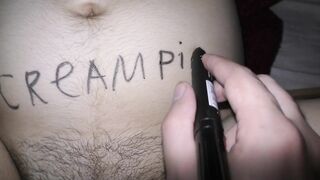 Cuckold husband preparing his hotwife for dirty gangbang! Body writings!