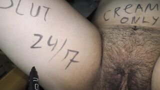 Cuckold husband preparing his hotwife for dirty gangbang! Body writings!