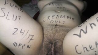 Cuckold husband preparing his hotwife for dirty gangbang! Body writings!