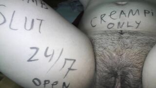 Cuckold husband preparing his hotwife for dirty gangbang! Body writings!