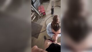 The Sexiest Amateur Couple. Holding his dick in her mouth while he takes a break