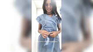 petite brunette latina strips off hospital gown to show off her sexy naked body