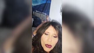 55 year old amateur MILF smokes & dangles cigarette in red lipstick w/ footplay