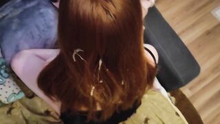 My redhead step-sister didn't noticed how i cum at her hair and brushes them