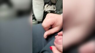 Almost got Caught Jerking off Husband's Cock on the Bus... but he still Cum