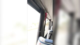 Almost got Caught Jerking off Husband's Cock on the Bus... but he still Cum