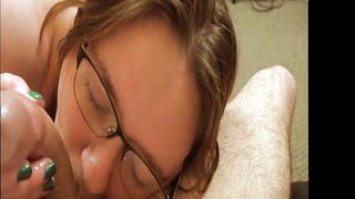 Amateur Teen Gives Sloppy Blowjob Before 69 Deepthroat Balls Deep He Shoots Cum All Over Her Glasses Giving Her A Facial