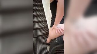 Quick creampie while fucking in a hotel stairwell