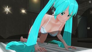 3D HENTAI Hatsune Miku jerks off your cock by the pool