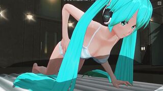 3D HENTAI Hatsune Miku jerks off your cock by the pool