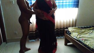 55y old hot tamil aunty wearing saree blouse indoors while going to market then neighbor gets seduces & fucks her & cum