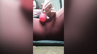 Riding big dildo