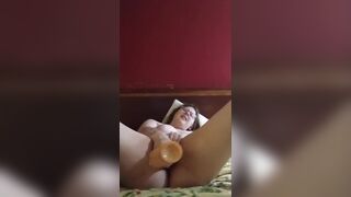 Fucking myself with a huge dildo