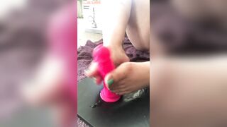 Wet sloppy dildo foot job