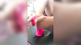 Wet sloppy dildo foot job