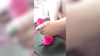 Wet sloppy dildo foot job