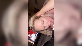 Girl gives passionate blowjob,playfully pretty face