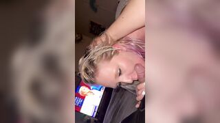 Girl gives passionate blowjob,playfully pretty face