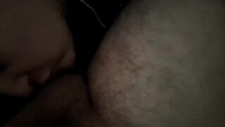 Greek wife with big lactating nipples gives a feet pose POV blowjob and squirts two times.