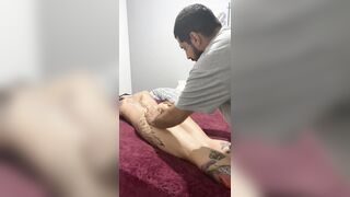 Passing cream on my hot married friend tattooed and sucking the hottie's ass Finger Job colorful friendship