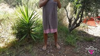 nippleringlover peeing outdoor no panty no bra pierced tits & pussy flash stretched nipple piercings