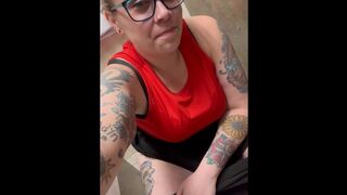 BBW MILF pees in public restroom