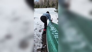 MILF In Leggings Finds Canoe A Perfect Place To Put Her Dildo To Masturbate