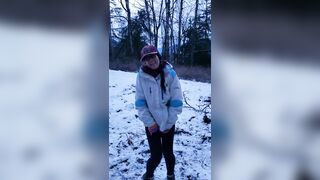 Snowy Piss at Dusk in the Woods of Canada